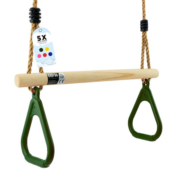 GO!elements Trapezoidal Garden Swing - Children's Swing Outdoor Indoor - Swing Seat Swing Board Swing for Children for Swinging - Height Adjustable - Non-Slip - Colour: Green