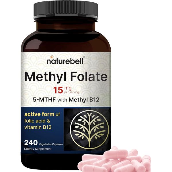 NatureBell L Methylfolate 15mg (5-MTHF) with Methyl B12 1,000mcg, 240 Vegetarian