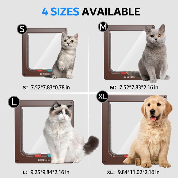 FAREVER Large Cat Door Interior Door Pet Door for Cat Exterior Door 4 Modes Locking Suitable for Window and Wall (Brown)