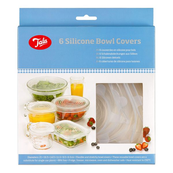 Tala Flexible and Stretchy Silcone Bowl Covers, 6 Piece reusable Set, White