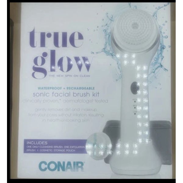 Conair True Glow Sonic Facial Brush Kit Waterproof Rechargeable 2 Brush Heads