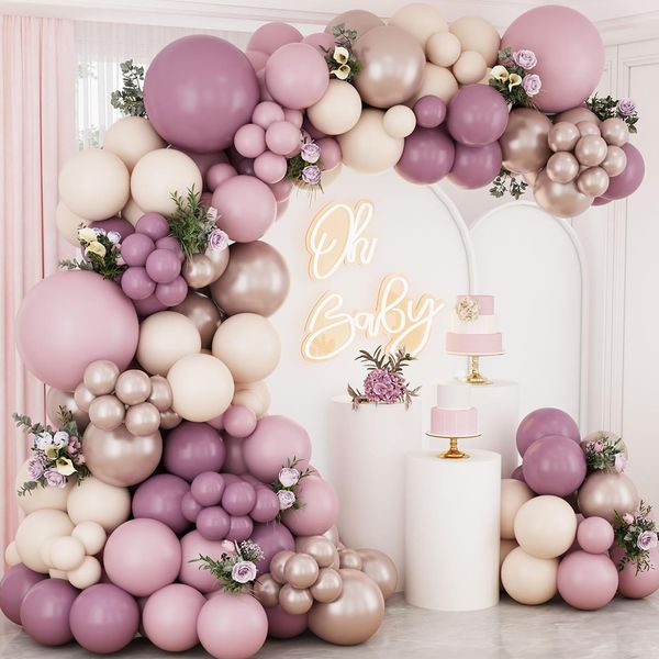 QIFU Purple Balloon Arch Kit - 109pcs Pink Purple Balloon Arch Kit Garland with Champagne Gold Baloons for Girls Women Party Birthday Decorations, Graduation,Wedding, Engagement, Baby Shower