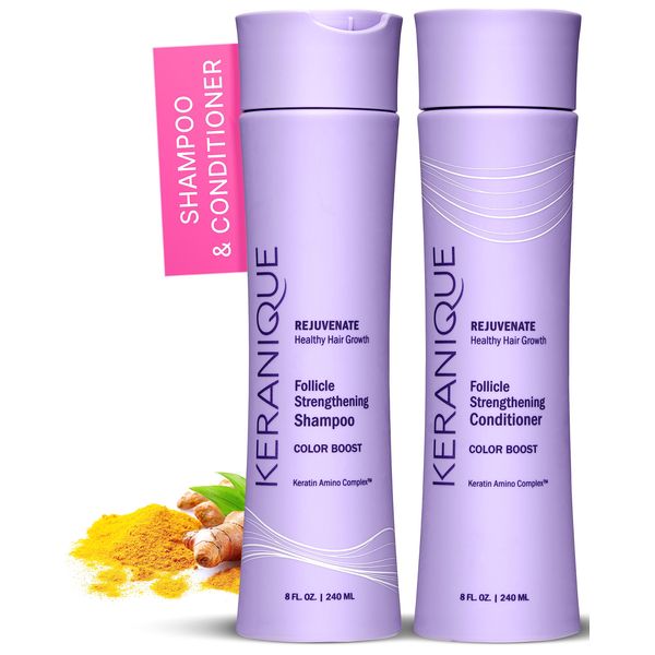 Keranique Color Boost Volumizing Shampoo and Conditioner Set for Hair Repair and Growth with Biotin and Keratin Amino Complex, Sulfate and Parabens Free, 8 fl oz ea