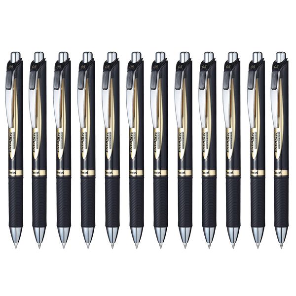 Pentel EnerGel 0.5mm Permanent Retractable Rollerball Pen - Black ink - Pack of 12