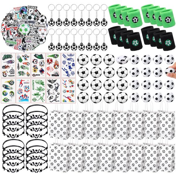 Aoriher 162 Pcs Soccer Party Favors, Sport Party Gift Bag Fillers Foam Sports Balls Tattoo Stickers Keychain Sticker Charm Bracelets Sport Wristband Pull Back Car for Sport Themed Party Supplies