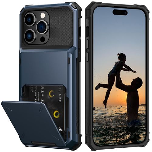Nvollnoe for iPhone 15 Pro Max Case with Card Holder[Store 5 Cards] Dual Layer Heavy Duty Shockproof Wallet Case with Hidden Card Slot Storage Cover for iPhone 15 Pro Max(Blue)