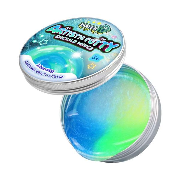 Waterelf Polyester Sensory Putty Multi-Color, Non-Toxic Stress Relief Putty, Non-Sticky Creative Fidget Toy for Kids Boys Girls Adults - 3.11 Inch 3.2 Oz - P009-Blue/Green