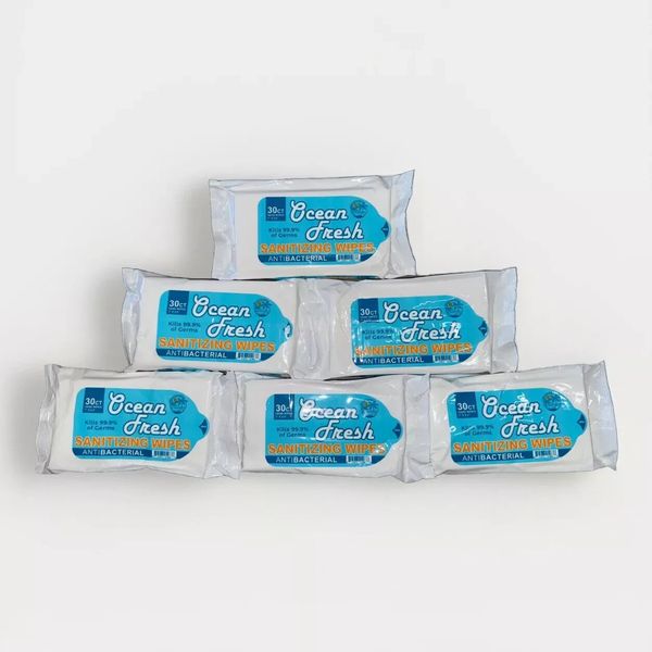 6 Pack Bahama Bo’s Ocean Fresh Hand Wipes - 30 count