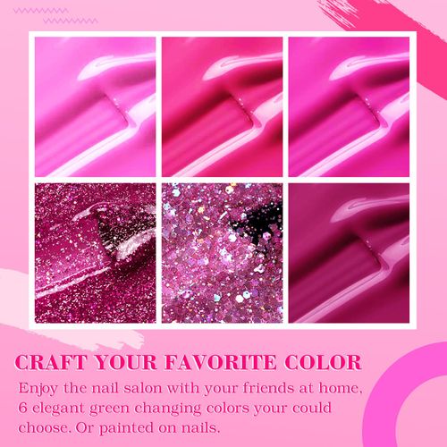 INPING Pink Gel Nail Polish, 6 Colors UV Gel Polish Set, Hot Pink Purple Rose Neon Pink Bright Red Sparkly Glitter Peach Nail Varnish Kit Soak Off UV LED for Nail Art Salon DIY Home, Long Lasting