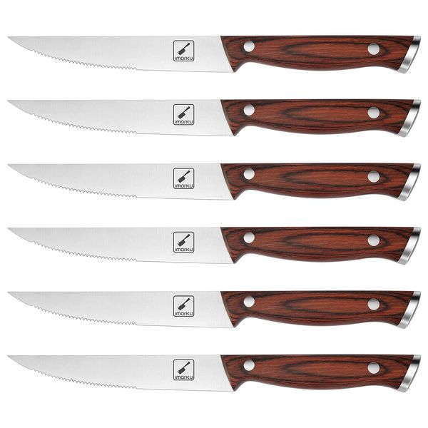 imarku Steak Knives, Steak Knives Set of 6, Japanese HC Steel Premium Serrated Steak Knife Set with Ergonomic Handle and Gift Box, Unique Gifts for Men and Women