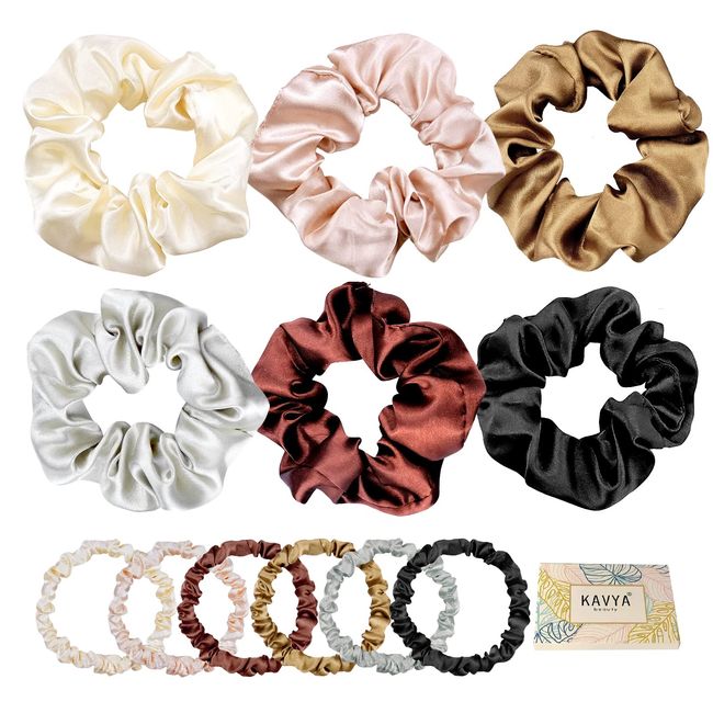 Kavya Haargummi Scrunchies Seide, Zopfgummis Damen Elastische Satin Scrunchie Weiche Hair Ties Silk Scrunchie Haargummis Damen Für Dickes Oder Dünnes Haar Haarschmuck 12 Pcs