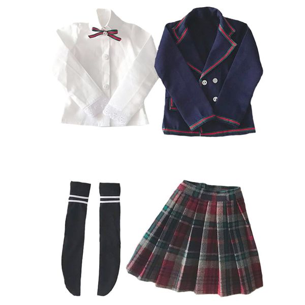 niannyyhouse 1/3 1/4 BJD Dolls Clothes Coat Shirt Plaid Pleated Skirt Socks European Dark Blue School Uniform Blazer Outfit Ball Jointed Dolls Accessories Dress Up Gift (1/4BJD-Girl)