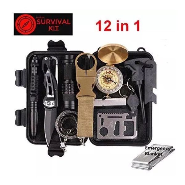 Red Alert 12 in 1 Emergency Survival Tool Safety Kit Includes Compass Knife...