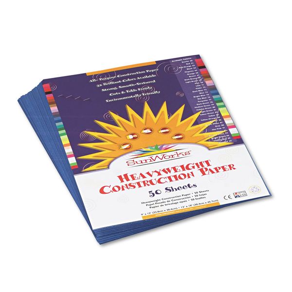 SunWorks 7403 Construction Paper, 58 lbs., 9 x 12, Blue, 50 Sheets/Pack