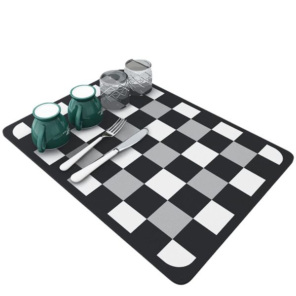 Leaf64 Dish Drying Mat, Dish Drainer, Absorbing Mat, Drying Mat, Fully Washable (Checkerboard 30x40))