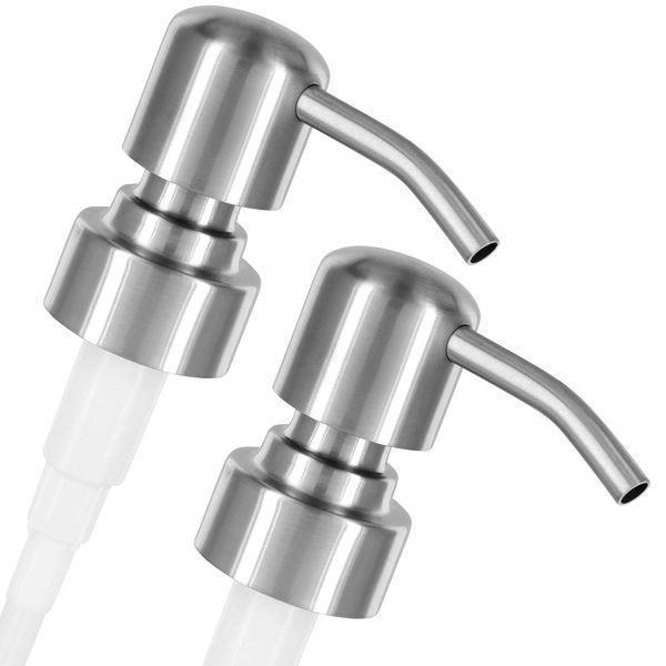 ALTGLAS 2 Pieces of Stainless Steel Liquid Soap Dispenser Pump 'Zagreb' - Replacement with 28mm thread e.g. Jack bottle Upcycling (Silver Brushed)