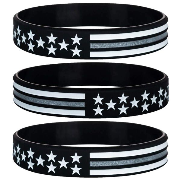 Sainstone Thin Gray Line American Flag Bracelets - Thin Silver Line Correctional Officers Silicone Wristbands Gifts for Prison Guards, Probation Officers, Parole Officers, Bailiffs, Jailers (Unisex)