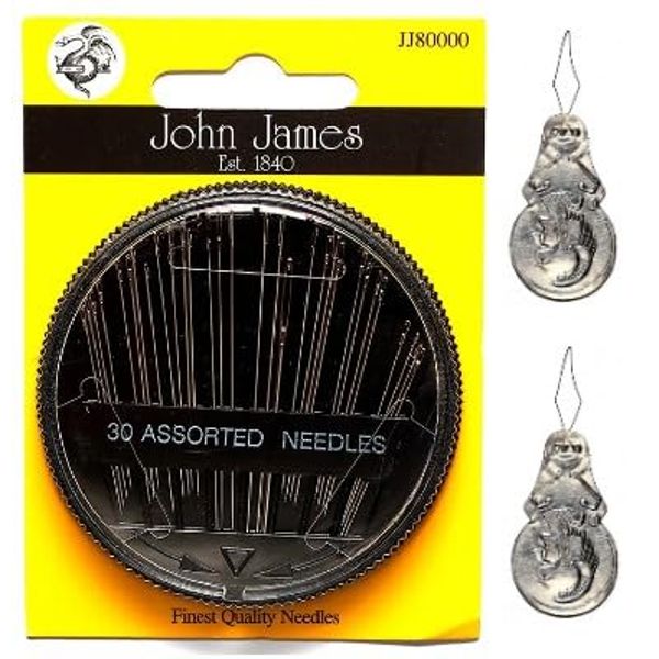 Stitchtight - John James JJ80000 30 Assorted Sewing Needle Compact Bundle with 2 Standard Needle Threaders