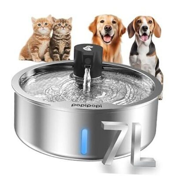 Dog Water Fountain, 7L/1.8G/236oz Stainless Steel Dog Water Fountain for Large