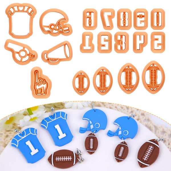 Puocaon Football Polymer Clay Cutters - 19 Pcs Clay Cutters for Polymer Clay Earrings, Football Uniform Clay Cutters for Polymer Clay Jewelry, Number Clay Cutters, Helmet Whistle Trumpet Clay Cutters