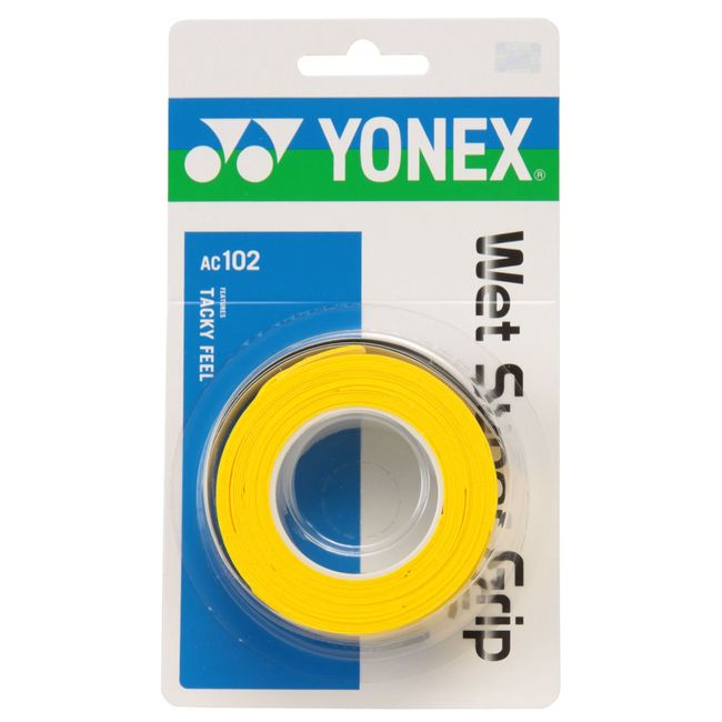 YONEX AC102 Tennis & Badminton Grip Tape, Wet Super Grip, Color: Yellow, Pack of 3 Rolls