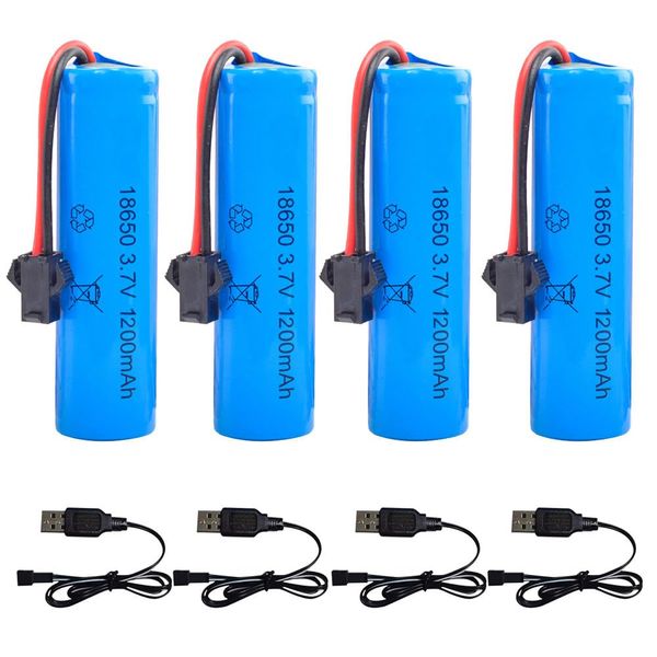 4 Stück Akku 18650 3.7v, CJBIN 1200mah Li-Ion Battery mit 4 SM-2P-Steckern und USB-Ladegerät, 3 7 Volt Akku 18650 Li-ion, Rechargable RC Akku, 18650 Akku für Boote, Panzer, Autos, RC Fahrzeuge