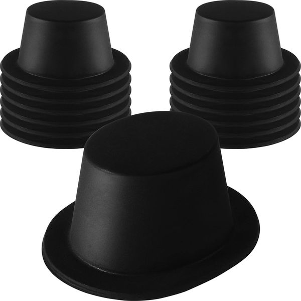 SATINIOR 12 Pcs Top Hats Plastic Magician Hat Derby Victorian Hat Unisex Formal Costume Hat for Party Supply(Black)