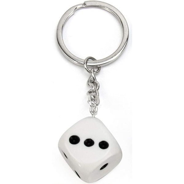 Colourful Resin Dice Charm Keyring Keychain (White)