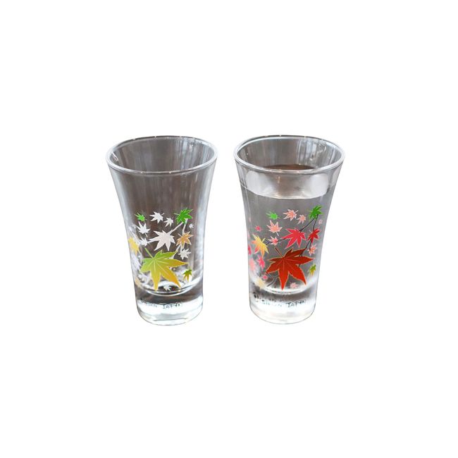 Temperature Design: Round Pottery Cold Autumn Leaves Set, Cold Sake Glass, Pair of Openings, Fall Foliage, Color Changes with Temperature, Sake, Stylish, Chugoen Gift, Cheers, Gift, Graduation, Retirement, Celebration, Christmas