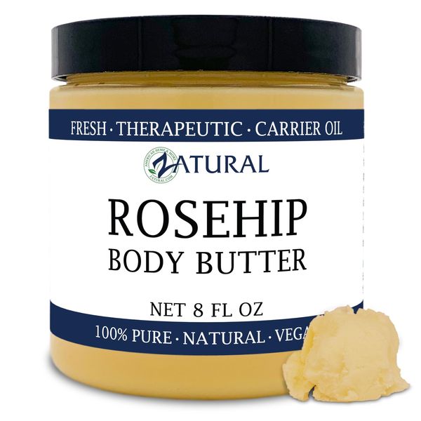 Zatural Organic Seed ROSEHIP BUTTER w/ Virgin Shea (8 oz)- Pure Vitamin C for the Face, Hair & Body | Soothe, Heal | Safe for all ages (8 oz)