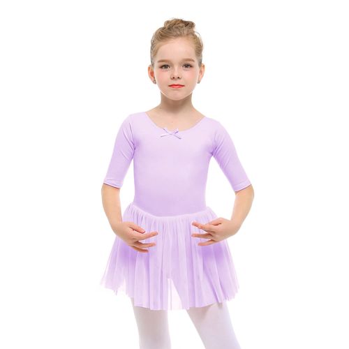 Stelle Ballet Dress for Girls with 1/2 Sleeve Tutu (03-Short Sleeve-Lavender, 4T)