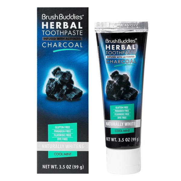 Brush Buddies Herbal Toothpaste with Activated Charcoal, Whitening Toothpaste, Charcoal Toothpaste for Whitening Teeth - Cool Mint