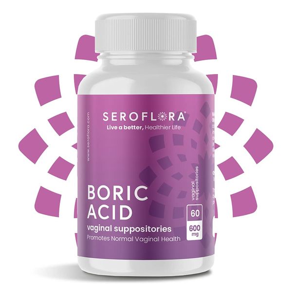 Seroflora Boric Acid Vaginal Suppositories 600 mg 60 Pack - Boric Acid Pills for Women - Feminine Health and Wellness Essentials - Vaginal Health pH Balance for Women - Supports Vaginal Odor Control