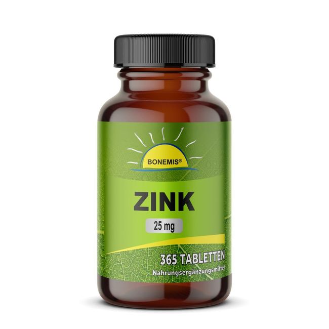 Zink, 365 Tabletten (Jahresvorrat), hochdosiert (25 mg), Zinkbisglycinat, ohne unerwünschte Zusatzstoffe, Bonemis®