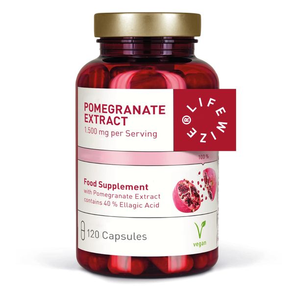 LifeWize® Pomegranate Extract Capsules Supplement Containing 40% Ellagic Acid - 500mg Pure Peel Pomegranate Seed Rich in Polyphenols and Antioxidant - 1500mg Daily - 120 Vegan Capsules