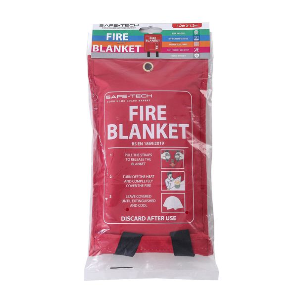 SAFE TECH Fire Blanket, Fire Blanket for Home and Kitchen, Kitchen Fire Blanket with Heat Insulation, Fire Blanket Extinguisher for Car, Boat, 1.2m x 1.2m Emergency Fire Blanket for Emergency Survival