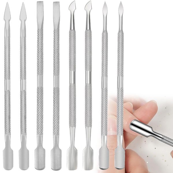 8 Pack Cuticle Pusher Set Stainless Steel Cuticle Remover Kit Professional Nail Polish Remover Nail Art Care Tools for Women and Girls Fingernail and Toenails