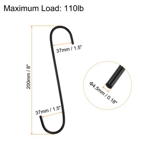 HARFINGTON 6pcs Long S Hooks 8 Inch Extra Long Metal S-Shaped Hanging Hooks High Manganese Steel S Hanger Storage Organizing Tool for Kitchen Garden Bathroom Garage Closet, Black
