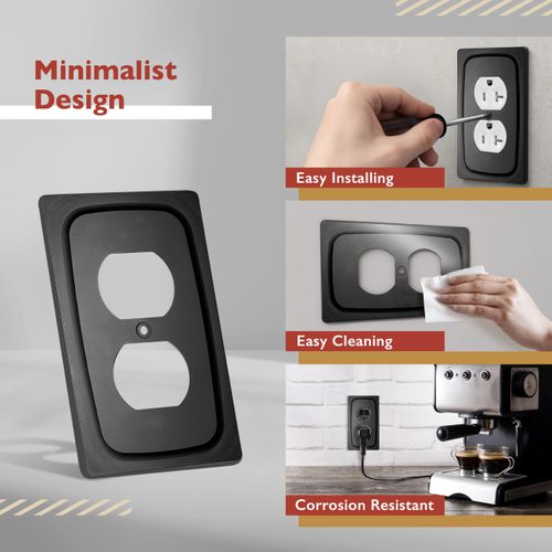 DICAS Brushed Aluminum (1-Pack) Wall Plate Cover- decorative Switch Plates for Electrical Outlets, Light Switch, 5.59" x 3.21" Modern designed, Black Double Layer Style