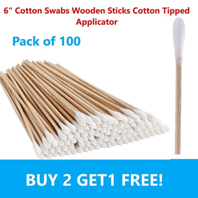 Beauty Cotton Tip Applicator Swabs Swab Q-tips 6" Long Wood Wooden Handle 100Pk