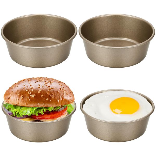 Zuimei 4Pcs Air Fryer Egg Moulds, 4'' Ramekins for Air Fryer, Mini Round Baking Tray Food Grade Carbon Steel Air Fryer for Fried Egg Muffin Sandwiches, Breakfast Household Kitchen Cooking Tool