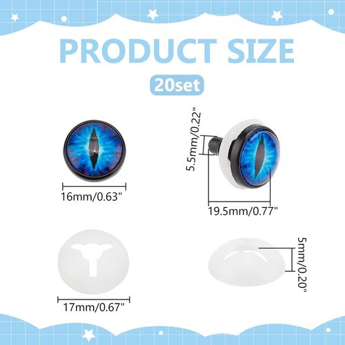 PH PandaHall 20 PCS Luminous Safety Craft Eye, 16mm Glow in The Dark Dragon Eye Cabochons Craft Crochet Eyes with Spacer for Crochet Stuffed Animal Teddy Bear Halloween Decor Making