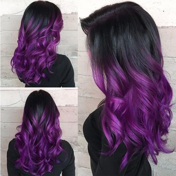 Sallcks Ombre Purple Wig Long Wavy Purple Wig for Women Side Part Dark Purple Synthetic Heat Resistant Wig for Daily Party Costume Halloween