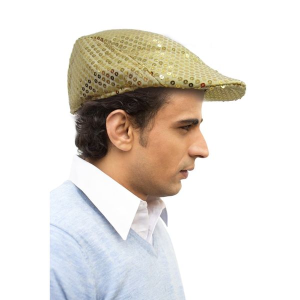 Sequined Flat Cap - Gold