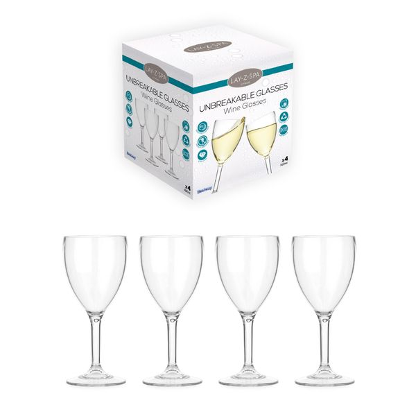 Lay-Z-Spa BWA0006 Premium Plastic Wine Glasses, Virtually Unbreakable Ultra Clear, Reusable and Dishwasher Safe, Ideal for Hot Tubs, Pools, Camping and Picnics, Transparent, Set of 4