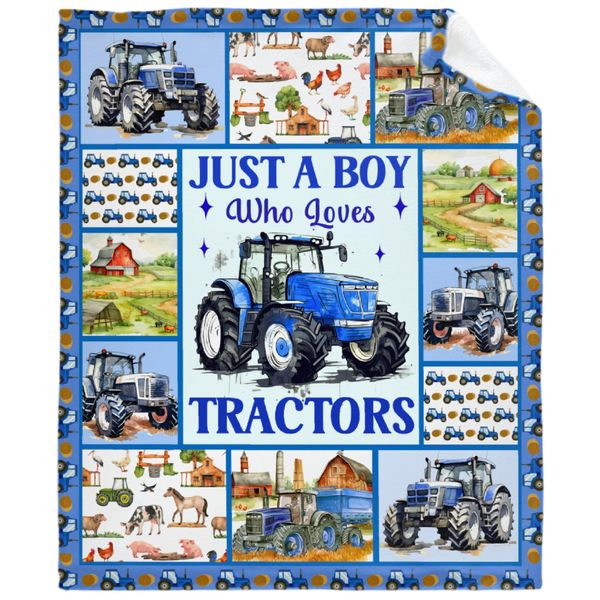 Tractor Blanket Farm Truck Blanket Gifts for Boys Kids Adults Just A Boy Who Loves Tractors Blanket Super Warm Soft Throw for Bed Camping Sofa Decor Trucks Car Lover Gifts 40''x50''-S