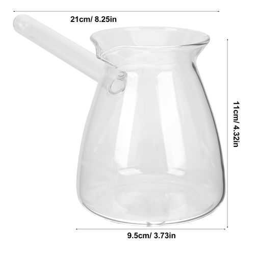 Hemoton 14.25 oz Borosilicate Glass Turkish Coffee Pot, Stovetop Tea Maker with Handle, Milk Warmer Hot Chocolate or Butter Melting Pot for Home
