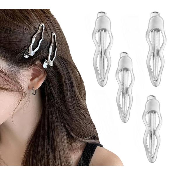 4Pcs Wave Hair Clips, Silver Metal Side Hair Clips - Women's Shaped Bangs Clips, Duckbill Hair Accessories for Women Girls Headdress Accessories