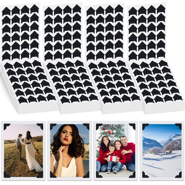 1200 Pcs Photo Corners Self Adhesive Black Photo Corners for Scrapbooking and Stamping Supplies DIY Scrapbook Stickers Album Diary Personal Journal Diary Organizer Christmas Memory Book Picture Corner