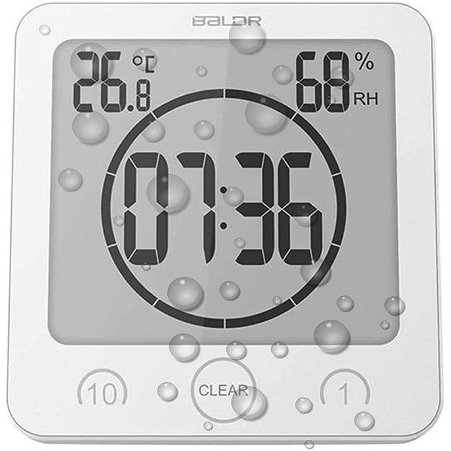 BALDR Waterproof Watch, Digital Thermometer/Hygrometer, Waterproof LCD Large Screen, Shower Clock, Temperature, Hygrometer, Digital LCD, Suction Clock, Wall Mounted, Waterproof Clock, Bath, Waterproof Clock, Time Display, Thermometer, Hygrometer, Bathroom